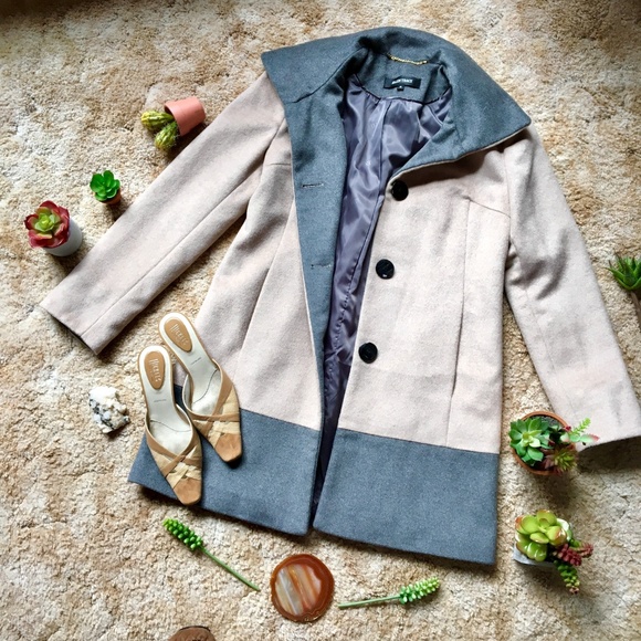 {Ellen Tracy} Wool Angora Blend Grey & Tan Coat 12 - Picture 7 of 8